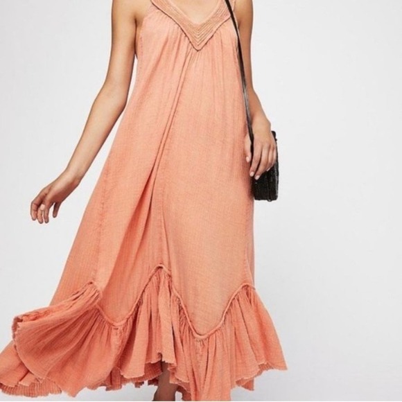 Free People | Dreams Of Bali Gauzy Maxi Dress Peach size Medium - Picture 16 of 16